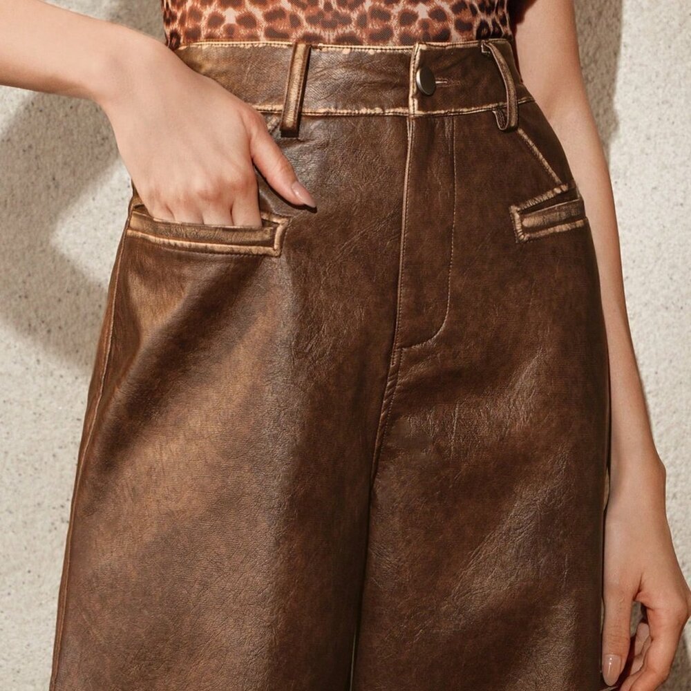 Chocolate Brown Boho Women's Distressed Wash Pocket Pants - Picture 5 of 6